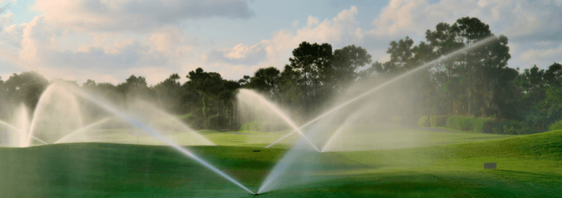 Clean water irrigation on golfing green.