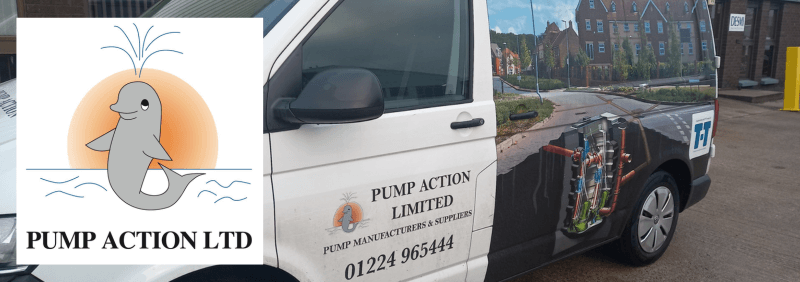 Pump Action Ltd van with T-T logo and pumping station illustration.