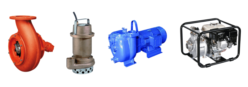 Collage of submersible and surface mounted pumps.