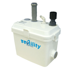 The T-T Utility Box, a white polypropylene lifting tank with pipes and fittings on the top.