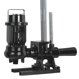 Photo of a black Zenit Jetoxy submersible aerator pump with silver, stainless steel pipe fittings.