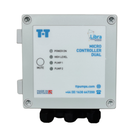 Libra Micro Control Panel with visual alarms for Power On, High Lecel, Pump 1 and Pump 2.