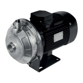 Silver and black MX Series clean water pump, with stainless steel outlet and inlet.