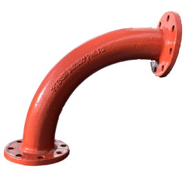 Ductile iron 90° long radius bend pipework.