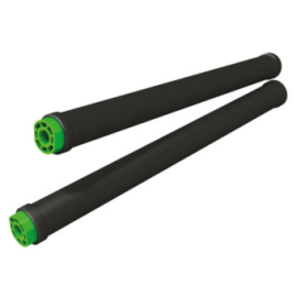 Image of two black Zenit Oxytube tubular air diffusers with green ends on a white background.