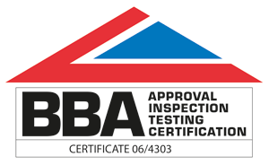 A red, blue and black logo displaying BBA, Approval, Inspection, Testing, Verification, A British Board of Agrement logo.