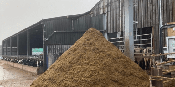 Pile of separated slurry on a dairy farm.