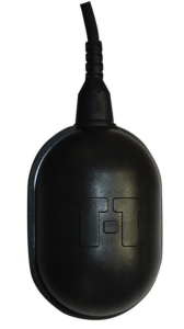 A completely black float switch depicting the T-T logo.