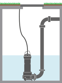 An illustration of a Zenit Grey Series DGG submersible electric pump featuring permanent installation.