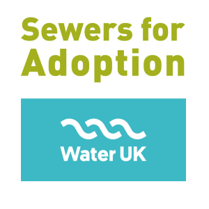 A green Sewers for Adoption logo above a blue Water UK logo